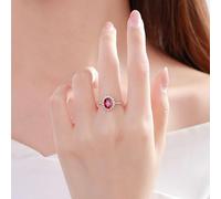 Floral Wedding Band Lab Grown Ruby Engagement Ring 18K Rose Gold Flower with 2CT Lab Created Ruby and Moissanite Size T 1/2 Solid Not Plated Fashion for Lesbian New Year
