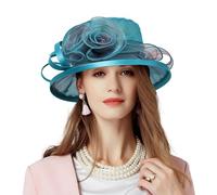 Floral Wedding Hat for Women's Tea Party Fascinators Kentucky Church Derby Hats, Peacock Blue, M