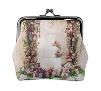 Floral Wedding Prints Coin Purse Kiss Lock Pu Leather Mini Pouch Wallet Change Bag for Women Girls Kids