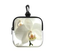 Floral White Flowers Orchid Elegant Modern Trendy, Coin Purse Square Zipper Storage Bag, Change Pouch with Lobster Buckle Clasp Buckle, Change Purse