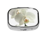 Floral White Flowers Orchid Elegant Modern Trendy,Meta Pill Box 2 Compartment Medicine Case,Portable Organizer,Rectangle Meta Portable Organizer Pill Box 1006 Compartment Medicine Case