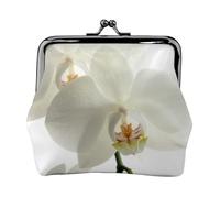 Floral White Flowers Orchid Elegant Modern Trendy, PU Leather Coin Purse, Small Wallets, Change Pouch with Kiss Lock Clasp Buckle, Change Purse