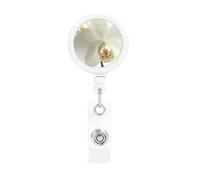 Floral White Flowers Orchid Elegant Modern Trendy, Retractable Badge Holder,Badge Reels Holder with ID Clip Alligator Clip