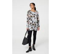 Floral Wide Neck Relaxed Long Sleeve Top Izabel London Grey 10