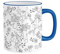 Floral Willy Mug, Penis Coffee Mug, Funny Hidden Penis Cup, Quirky Cheeky Inappropriate Willy Tea Cup, Adult Humor Gag Gift for Her Him Friends, Dishwasher Safe (Blue)