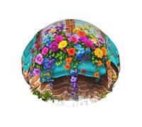Floral Window Bliss Waterproof Reusable Shower Cap For Women - Elastic Hair Cover For Bath, Spa, Travel & Daily Use