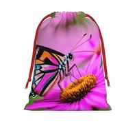 Floral with Butterfly Print Drawstring Gift Bags For Christmas,Holiday,Wedding,Birthday Gift Wrapping Bag S