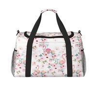Floral with Flamingo Full Print Travel Duffle Bag with Adjustable Shoulder Strap,Large Capacity Twill Polyester Crossbody Bag for Gym,Weekend Trips Outdoor Activities