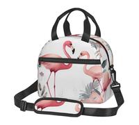 Floral with Flamingo Printed Insulated Lunch Bag Cooler Portable Lunch Tote Bag with Adjustable Shoulder Strap for Picnic/Work/School/Travel