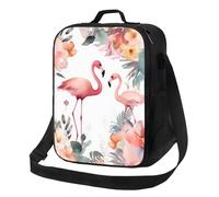 Floral with Flamingo Printed Insulated Lunch Bag with Adjustable Shoulder Strap, Portable Cooler Lunch Tote Bag for Picnic/Work/School/Travel