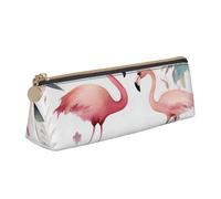 Floral with Flamingo Printed Triangle Leather Pencil Case for Girls Boys, Zipper Pencil Bag Pen Pouch Bag Organizer for Student School Office College