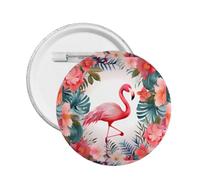 Floral with Flamingo Round Button Badgeâ€“Full-Width Single-Sided Printed Personalized Badge, Durable Tinplate Material, Pin-Type Back Design Suitable for Clothing Bag Decoration and Gift Giving.