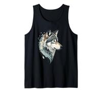 Floral Wolf Portrait Digital Animal Illustration Tank Top