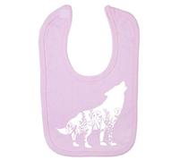 Floral Wolf Silhouette Patterned Cut Out Cotton Baby bib - Pastel Pink