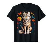 Floral Wolf with Butterflies Mystical Forest Nature Lovers T-Shirt