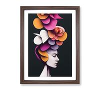 Floral Woman No.1 Framed Print | A4 Walnut Framed Wall Art | Ready to Hang | Modern Floral Picture | Living Room Bedroom Lounge Office