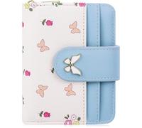 Floral Women's Wallet with ID Window & Card Slots - Small Butterfly Clutch Purse in Blue, Design with Zipper Closure (Classic Style) (Blue)