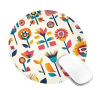 Floral Wonderland Mouse Pad, Colorful Retro Flower Design Stitched Edge, Rubber Non-Slip Washable Gaming Mousepad for Home and Office Use, Ideal for Spring and Summer Round 8x8 Inch