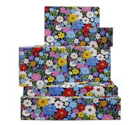 Floral Wrapping Paper - 6 Sheets of Gift Wrap - Elegant Colourful Wildflowers on Dark Background - Birthday Wedding Anniversary For Women Mum Girls - Comes with Tags by Central 23