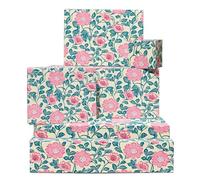 Floral Wrapping Paper - 6 Sheets Of Gift Wrap For Her - Pink Vintage Flower Pattern For Birthday Wedding Hen Do - Comes With Stickers - Recyclable - By Central 23