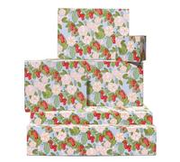 Floral Wrapping Paper - Strawberries, Funny, Floral Pink - 6 Sheets of Giftwrap for Friends Coworkers Men Women - Valentine's Day - Comes With Stickers by Central 23