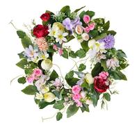 Floral Wreath 16 Inch Artificial Silk Flower Wreath with Peony and Lily for Year-Round Home Decor, Holiday Statues