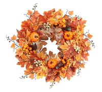 Floral Wreath,Artificial Wreaths, 50cm Autumn Wreath Decoration Artificial Maple Leaves Pumpkin White Fruits Tree Root Garland Wreath Decor