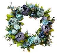 Floral Wreath,Artificial Wreaths, Floral Hydrangea Peony Wreath,Artificial Eucalyptus Green Leaves Farmhouse Wreaths(Blue)
