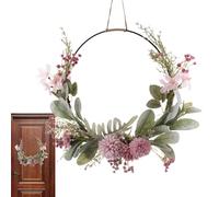 Floral Wreath - Pink Purple Orchid Chrysanthemum Ring | All Season Artificial Flower Wall Decor Metal Hoop Farmhouse Style Wreath with Welcome Accent for Door Living Room Spring Setup
