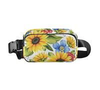 Floral Yellow Decorative Sunflowers Poppies Stylish Fanny Pack Waist Bag for Men Women Waterproof Crossbody Belt Bag with Adjustable Strap for Cycling Hiking Gym, Multicolor, One Size, Waistpack