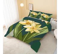 Floral Yellow Green Coverless Duvet Single 7.5 Tog, Modern Soft Quilt for Kids Boys Girls, Lightweight Comforter Set for All Seasons, Easy Care Bedding Single Bed Size W&22