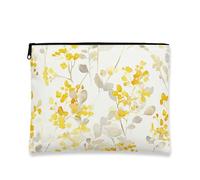 Floral Yellow Makeup Bag, Vintage Botanical Cosmetic Pouch for Travel, Portable Canvas Zipper Toiletry Organizer for Women, Spring Skincare Essentials, Yellow, 7x9 Inch, Bag