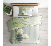 Floral Zen Duvet Cover Super King Size 3 Piece with 2 Pillowcases, Green Leaf Nature Patterned Bedroom Decor Bedding, Soft Microfibre Quilt Cover with Zip JZ-15