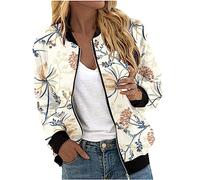 Floral Zip Up Coats for Women UK Light Jackets for Women Fall Clothing Waistcoat Women Trucker Biker Fitted Slim Fit Boyfriend Long Sleeve Lightweight Outwear Xmas Gifts