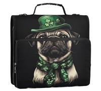 Floral Zipper Binder Organizer 1 1/2 Inch 3 Ring Binders D Ring St. Patrick's Pug Dog Art Portfolio & Case Ring Folder Holder Binder with Shoulder Strap for School