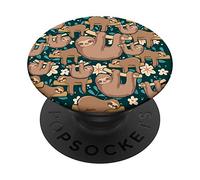Floral Zoo Keeper Flowers Hibiscus Lazy Animal Sloth PopSockets PopGrip: Swappable Grip for Phones & Tablets