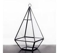 Floralcraft 12cm W x 24cm H Wall Mount Hanging Pyramid Terrarium - Black, Triangular Shape Open Geometric Glass Terrarium Flower Display Planter Pot for Succulent Fern Moss Cacti