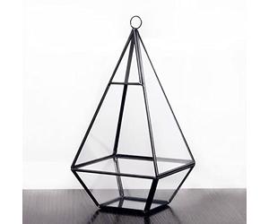 Floralcraft 12cm W x 24cm H Wall Mount Hanging Pyramid Terrarium (Black), Triangular Shape Open Geometric Glass Terrarium Flower Display Planter Pot for Succulent Fern Moss Cacti, (Set of 2)
