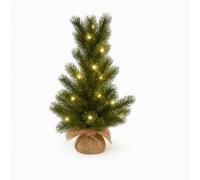Floralcraft® 40cm Pre-Lit Artificial Christmas Tree with 15 Warm White LED Lights & Burlap Base | Mini Tabletop Xmas Tree for Home, Office & Festive Décor