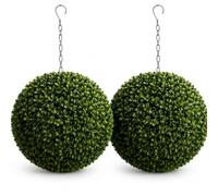 Floralcraft® 45cm Artificial Hanging Topiary Ball Pair - UV Resistant Variegated Boxwood Garden & Patio Décor
