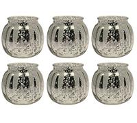 Floralcraft® 8cm Silver Pumpkin Votive Candle Holders Set of 6 - Speckled Glass Tealight Holders for Weddings, Christmas, Home Décor & Table Centrepieces