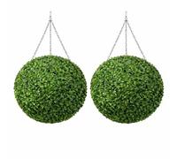 Floralcraft Artificial Boxwood Hanging Topiary Balls 55cm - Pair with Chains - UV Resistant Outdoor Garden Decor Spheres for Patio, Pergola & Entrance