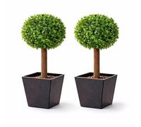 Floralcraft® Artificial Boxwood Topiary Ball Tree in Black Resin Pot, 42cm (1.5ft) Tabletop Tree (Pack of 2) Buxus Hedge Ball for Indoor and Outdoor Decor