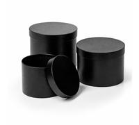 Floralcraft® Black Hat Boxes with Lids - Set of 3 Round Flower & Gift Boxes with Waterproof Liner - Luxury Floral Arrangement & Wedding Display Boxes (Stackable)