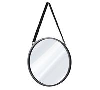 Floralcraft® Round Wall Mirror 50cm - Black Metal Hanging Wall Mounted Mirror with Durable Black Leather Strap, Modern Stylish Decorative Mirror for Bathroom, Bedroom, Hallway & Living Room Home Décor