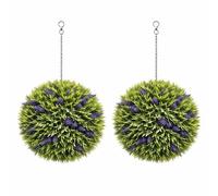 Floralcraft® Set of 2 Artificial Boxwood Topiary Balls with Lavender Sprigs 40cm, Hanging UV Resistant Indoor & Outdoor Decorative Plants