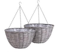 Floralcraft® Set of 2 Grey Willow Hanging Baskets with Liners - 10" Ready to Hang Wicker Planters for Flowers, Herbs & Trailing Plants - Garden, Patio & Balcony