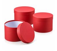 Floralcraft Set of 3 Red Round Hat Boxes with Lids & Waterproof Liners - Florist Flower Arrangement Boxes, Gift Boxes & Hamper Boxes - 3 Nesting Sizes