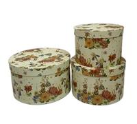 Floralcraft Set of 3 Round Lined Tea Garden Hat Boxes (Cream), Flower Hat Boxes with Lids Sturdy Cardboard Florist Hat Boxes/Gift Boxes for Presents Wedding Valentines Christmas