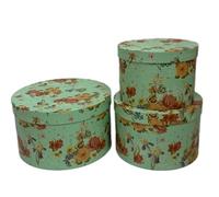 Floralcraft Set of 3 Round Lined Tea Garden Hat Boxes (Green) With Lids - Sturdy Cardboard Florist/Gift Boxes for Presents, Wedding, Valentines, Christmas